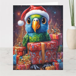 Papegaai te midden van kerstcadeaus kaart