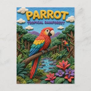 Papegaai, Tropisch Regenwoud Klei Kunst Briefkaart