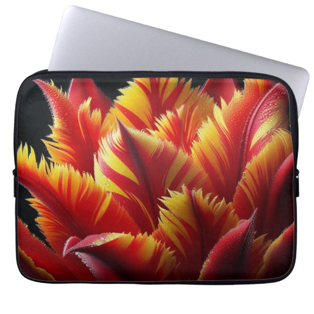 Papegaai Tulp Bloemen Rood en Geel Laptop Sleeve (Voorkant)