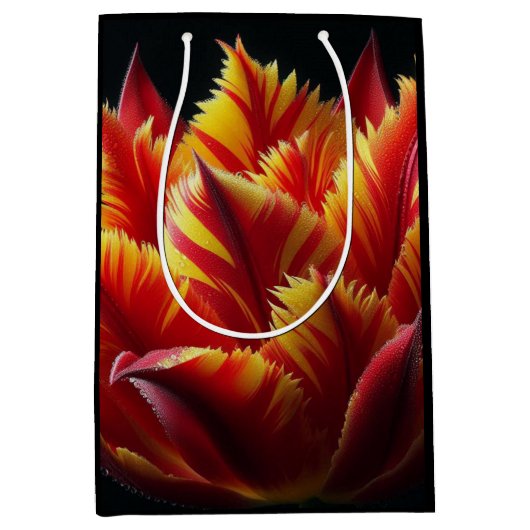 Papegaai Tulp Bloemen Rood en Geel Medium Cadeauzakje (Voorkant)