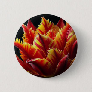 Papegaai Tulp Bloemen Rood en Geel Ronde Button 5,7 Cm