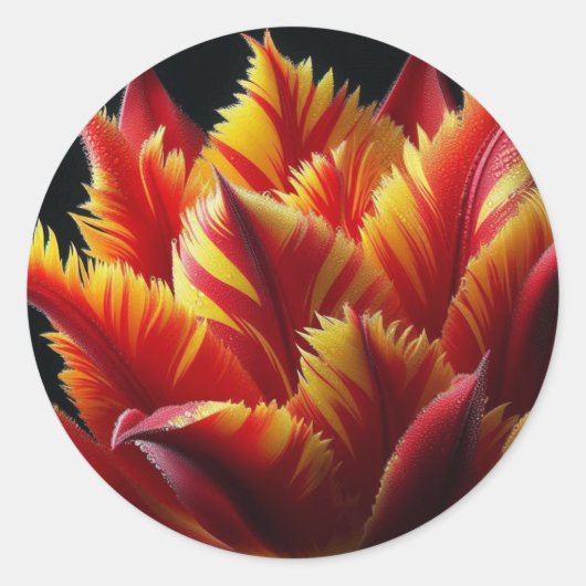 Papegaai Tulp Bloemen Rood en Geel Ronde Sticker (Voorkant)