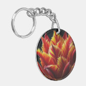 Papegaai Tulp Bloemen Rood en Geel Sleutelhanger (Voorkant Links)