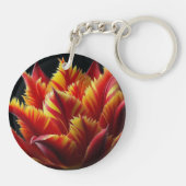 Papegaai Tulp Bloemen Rood en Geel Sleutelhanger (Achterkant)