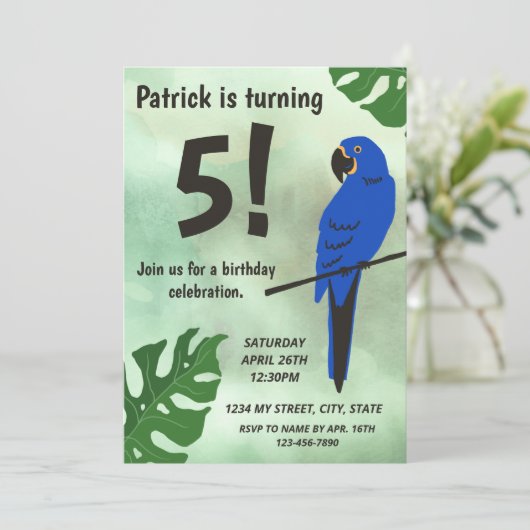 Papegaai Verjaardag uitnodiging (Staand voorkant)
