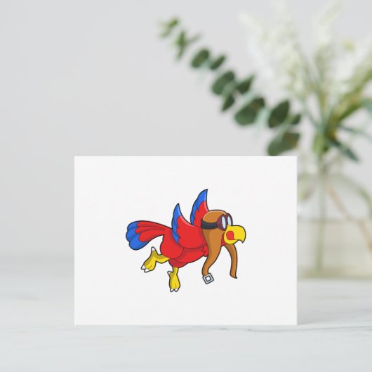 Papegaai vliegt als piloot briefkaart (Staand voorkant)