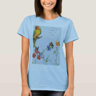 papegaai . vlinders bloemen t-shirt