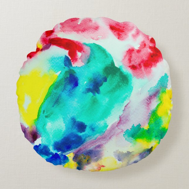 papegaai, vogel Abstracte Waterverf gr Rond Kussen (Voorkant)