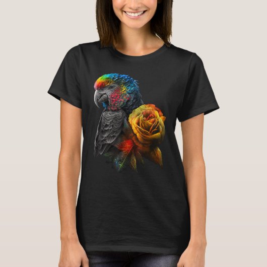 Papegaai Vogel Kleurrijke Dierlijke Bloemen T-shirt (Voorkant)