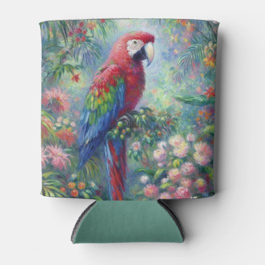 Papegaai Vogel Oerwoud Bloemen Impressionisme Schi Blikjeskoeler (Voorkant)