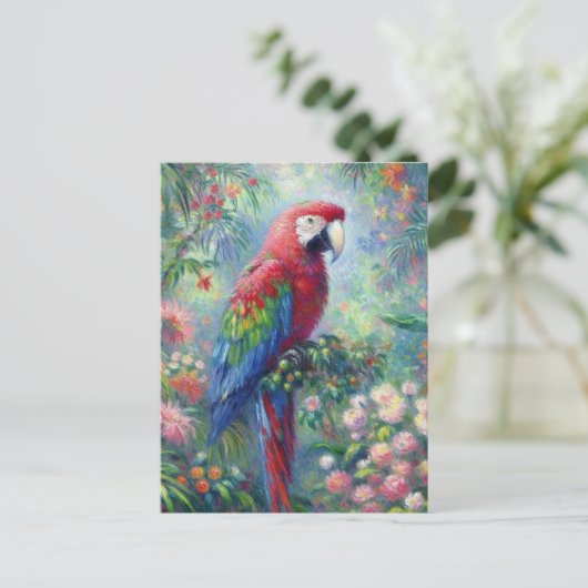 Papegaai Vogel Oerwoud Bloemen Impressionisme Schi Briefkaart (Staand voorkant)