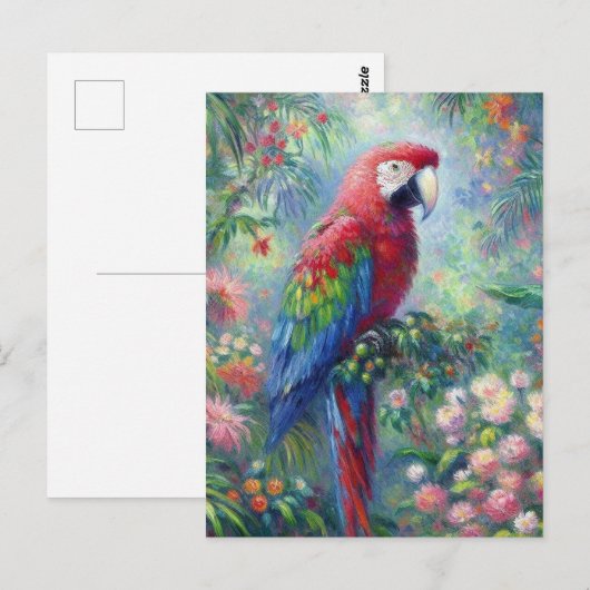 Papegaai Vogel Oerwoud Bloemen Impressionisme Schi Briefkaart (Voorkant / Achterkant)