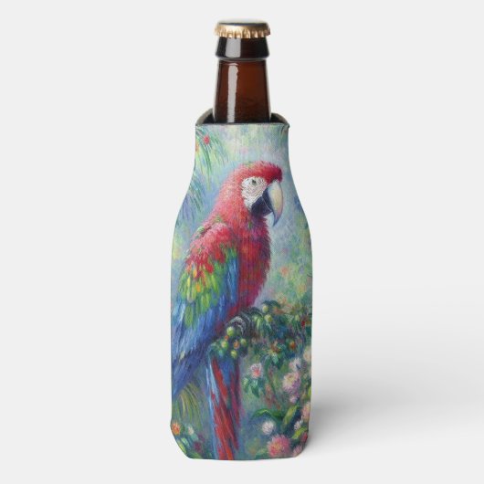 Papegaai Vogel Oerwoud Bloemen Impressionisme Schi Flesjeskoeler (Fles Voorkant)