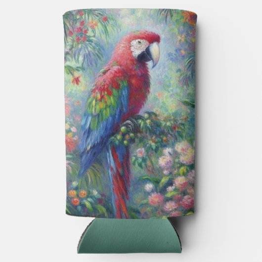 Papegaai Vogel Oerwoud Bloemen Impressionisme Schi Seltzer Blikjeskoeler (Achterkant)