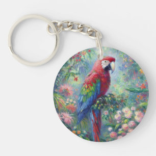 Papegaai Vogel Oerwoud Bloemen Impressionisme Schi Sleutelhanger