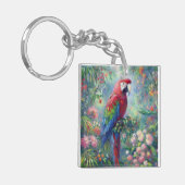 Papegaai Vogel Oerwoud Bloemen Impressionisme Schi Sleutelhanger (Voorkant Links)