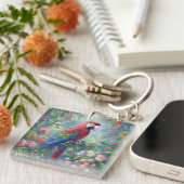 Papegaai Vogel Oerwoud Bloemen Impressionisme Schi Sleutelhanger (Voorkant Rechts)