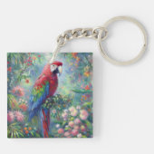 Papegaai Vogel Oerwoud Bloemen Impressionisme Schi Sleutelhanger (Achterkant)