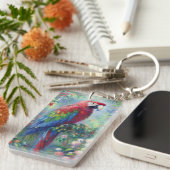 Papegaai Vogel Oerwoud Bloemen Impressionisme Schi Sleutelhanger (Voorkant Rechts)