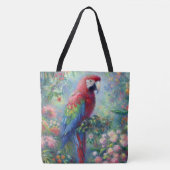 Papegaai Vogel Oerwoud Bloemen Impressionisme Schi Tote Bag (Voorkant)