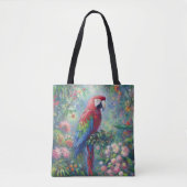 Papegaai Vogel Oerwoud Bloemen Impressionisme Schi Tote Bag (Voorkant)