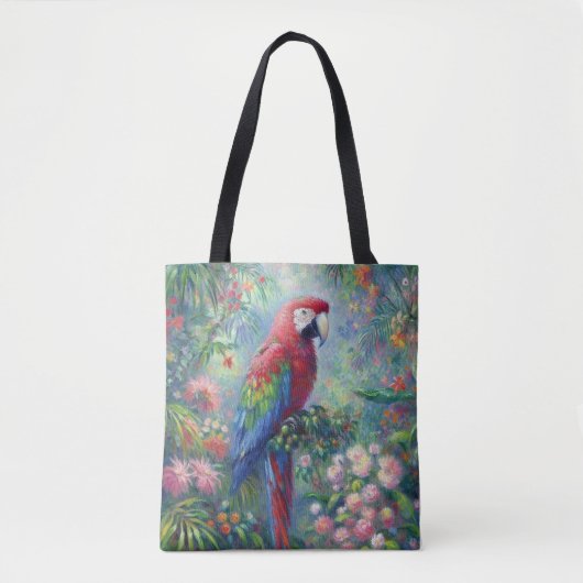Papegaai Vogel Oerwoud Bloemen Impressionisme Schi Tote Bag (Voorkant)