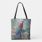 Papegaai Vogel Oerwoud Bloemen Impressionisme Schi Tote Bag (Achterkant)