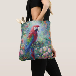 Papegaai Vogel Oerwoud Bloemen Impressionisme Schi Tote Bag