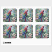 Papegaai Vogel Oerwoud Bloemen Impressionisme Schi Vierkante Sticker (Vel)