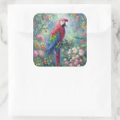 Papegaai Vogel Oerwoud Bloemen Impressionisme Schi Vierkante Sticker (Tas)