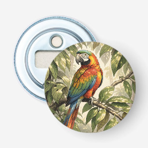 Papegaai vogel op boom tekening button flesopener