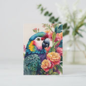 Papegaai Waterverf Bloemen Multicolor Art Briefkaart (Staand voorkant)