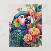 Papegaai Waterverf Bloemen Multicolor Art Briefkaart (Voorkant)