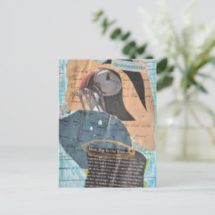 Papegaaiduiker Met Vis Mixed Media Collage Briefkaart