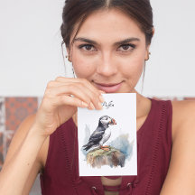 Papegaaiduiker op een Rots Aquarel, op maat gemaak