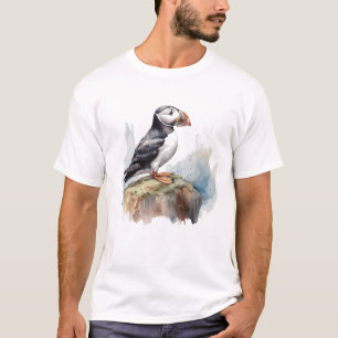 Papegaaiduiker op een Rots Aquarel T-shirt