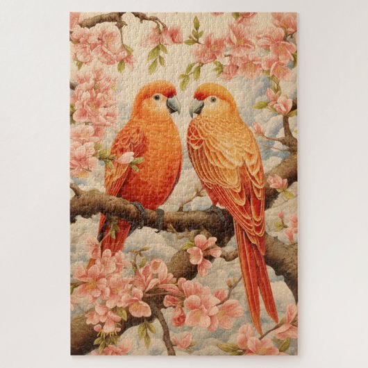 Papegaaien en kersenbloesem legpuzzel (Verticaal)