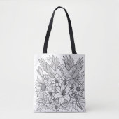 Papegaaien en Lilly Stof Potlood Art op Kleuren Tote Bag (Voorkant)