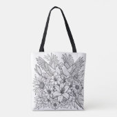 Papegaaien en Lilly Stof Potlood Art op Kleuren Tote Bag (Achterkant)