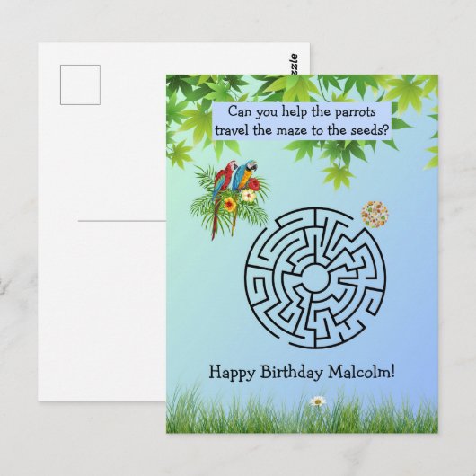 Papegaaien en zaaddoolhof op briefkaarten (Voorkant / Achterkant)