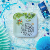 Papegaaien en zaaddoolhof op verjaardagspapier bor papieren bordje (Feest)