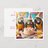 Papegaaien eten verjaardagstaart, vogel verjaardag kaart (Voorkant / Achterkant)