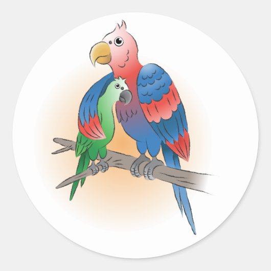 Papegaaien Gefeliciteerd Moederdag Ronde Sticker (Voorkant)