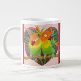 Papegaaien in het hart; personaliseer een naam/jub grote koffiekop