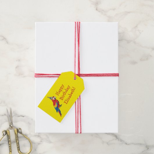 Papegaaien Kinderen Verjaardagsfeestje Cadeaulabel (Met Touw)
