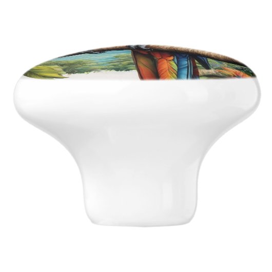 Papegaaien Kleurrijk Tropisch Keramische Knop (Zijkant)