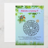 Papegaaien puzzeldoolhof op verjaardagsuitnodiging kaart (Voorkant / Achterkant)