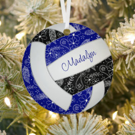 papegaaien veren bloemen blauw zwart volleybal metalen ornament