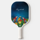 Papegaaien vogels rood blauw geel patroon naam sch pickleball paddle (Voorkant)
