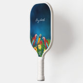 Papegaaien vogels rood blauw geel patroon naam sch pickleball paddle (Links)